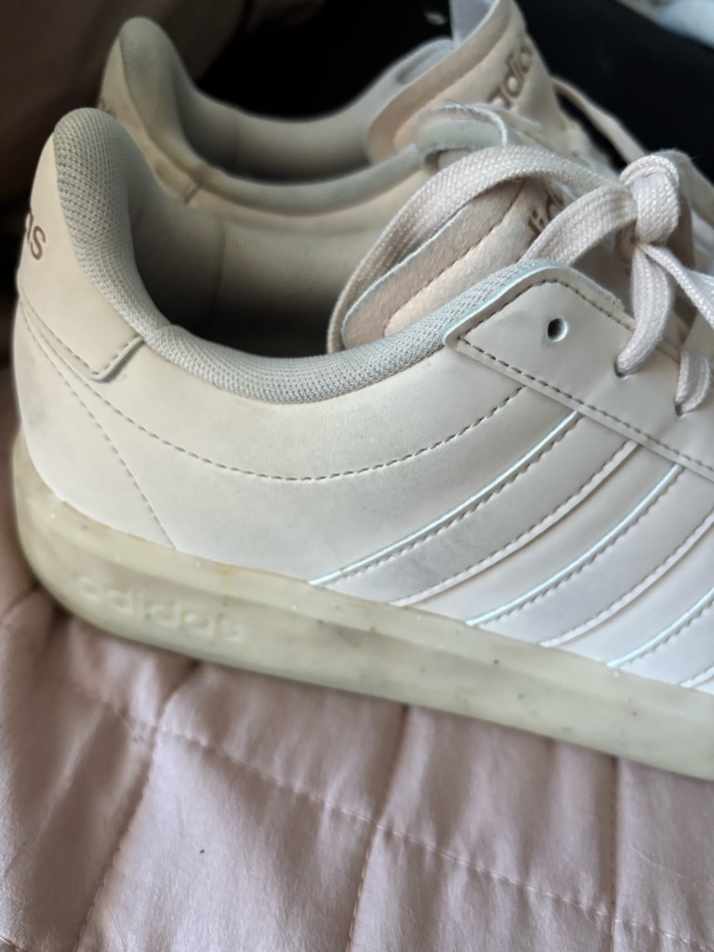 adidas ballet pink with pink sparkle woman’s sneakers